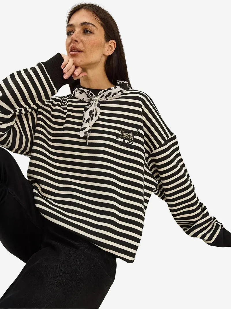 Bianco Lucci LUCCI Striped Hooded Sweatshirt with Drawstring