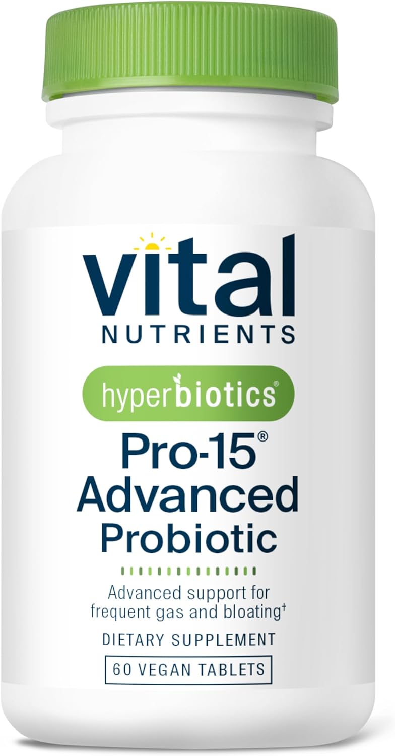 Hyperbiotics Vital Nutrients Pro15 Advanced Probiotics for Women and Men  15 Strains  Kiwifruit  Clinically Studied Daily Probiotics for Digestive Health Gas  Bloating  60 Vegan Tablets - Image 1