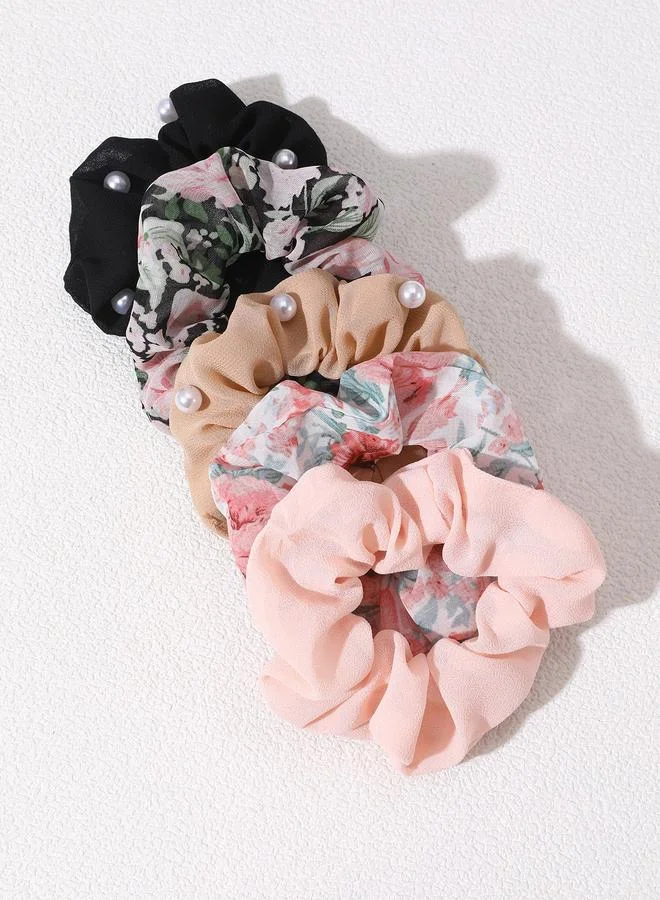 Take Two Set of 5 - Floral Print Hair Scrunchies