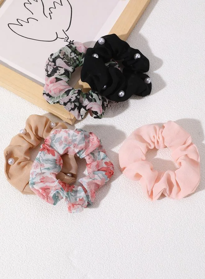 Take Two Set of 5 - Floral Print Hair Scrunchies