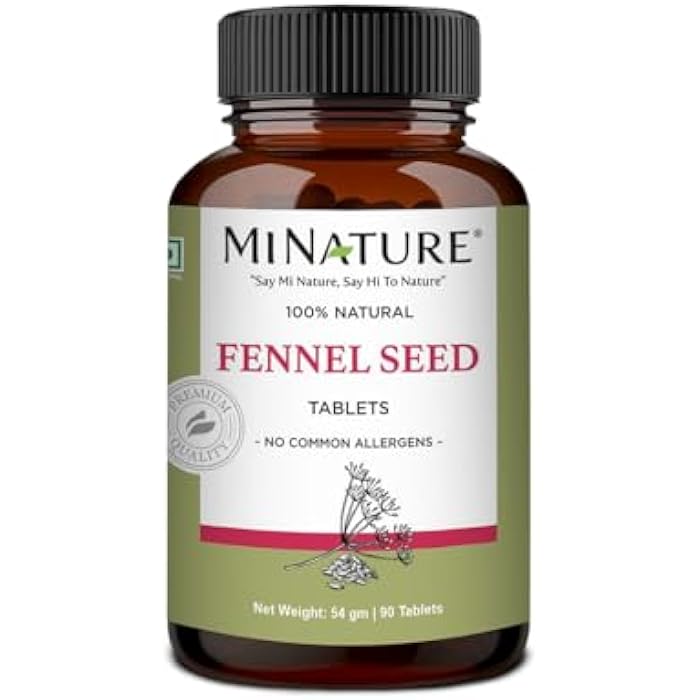 minature Fennel Seed Tablets by mi Nature | 90 Tablets, 1000 mg | 45 Days Supply | Foeniculum vulgare| - Image 1