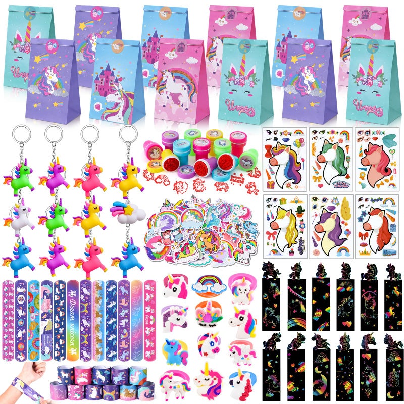 Winrayk 184Pcs Unicorn Party Favors Unicorn Birthday Party Supplies for Girls Gift Bag Bookmark DIY Sticker Stamper Ring Sticker Slap Bracelet Keychain Kids Goodie Bag Stuffers Girls Birthday Favors - Image 2