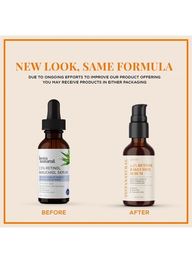 Instanatural 2.5% Retinol Bakuchiol Face Serum, Minimizes Lines, Wrinkles, Discoloration and Signs of Aging, with Hyaluronic Acid and Squalane, 1 Fl Oz  - Image 2