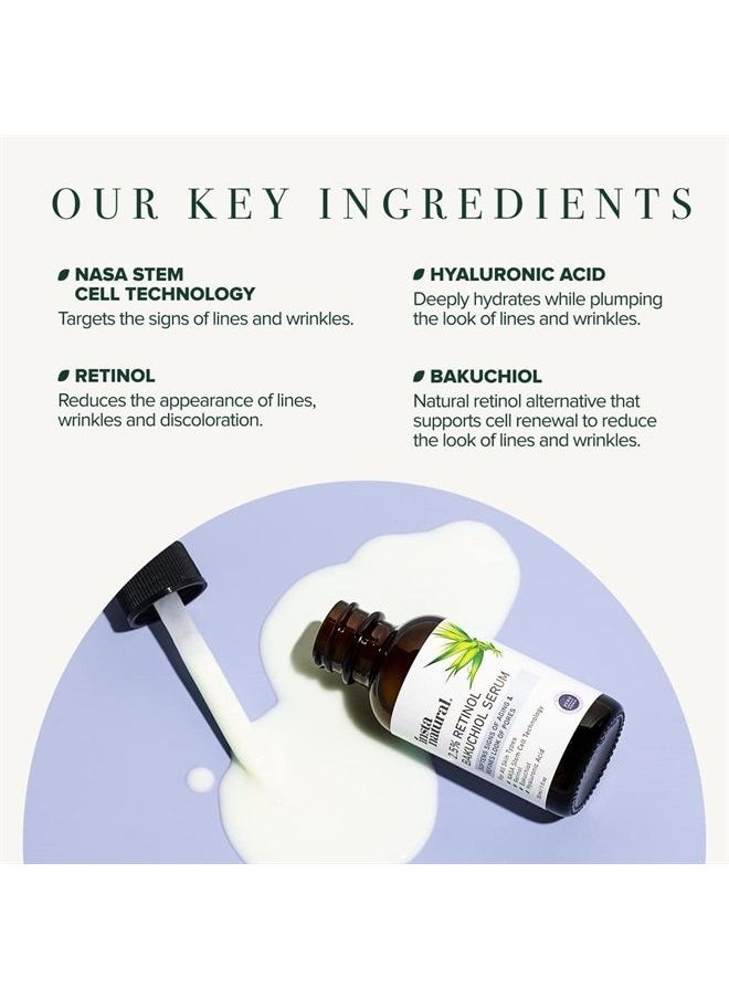 Instanatural 2.5% Retinol Bakuchiol Face Serum, Minimizes Lines, Wrinkles, Discoloration and Signs of Aging, with Hyaluronic Acid and Squalane, 1 Fl Oz  - Image 4