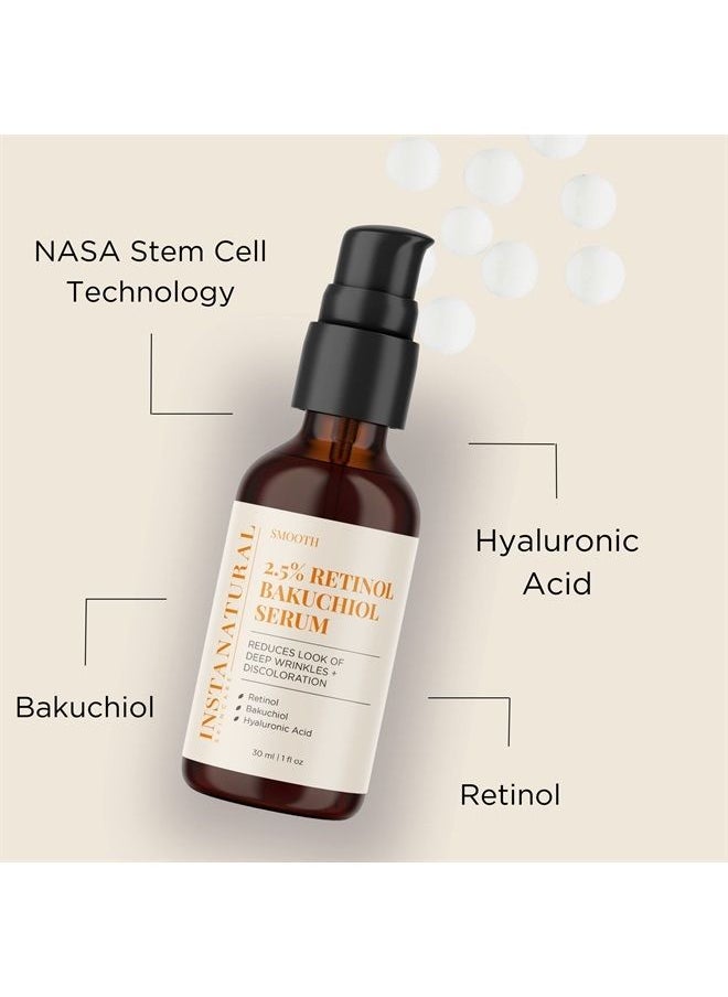 Instanatural 2.5% Retinol Bakuchiol Face Serum, Minimizes Lines, Wrinkles, Discoloration and Signs of Aging, with Hyaluronic Acid and Squalane, 1 Fl Oz  - Image 3