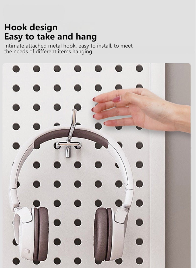 Sharpdo Pegboard Wall Organizer, Wall Mount Display Peg Boards Panels Kits, Large Heavy Duty Metal Peg Board for Bedroom Kitchen Garage Laundry Bathroom(White,100x100cm) - Image 5