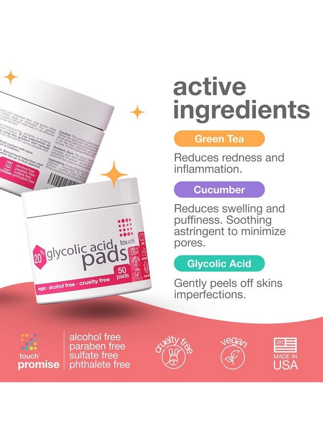 TOUCH 20% Glycolic Acid Pads Exfoliating And Resurfacing AHA Peel Face Wipes - Great for Dullness, Pores, Scars, Fine Wrinkles, Uneven Skin Tone & Texture, 50 Count - Image 3