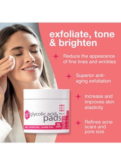 Touch TOUCH 20% Glycolic Acid Pads Exfoliating And Resurfacing AHA Peel Face Wipes - Great for Dullness, Pores, Scars, Fine Wrinkles, Uneven Skin Tone & Texture, 50 Count  - Image 2