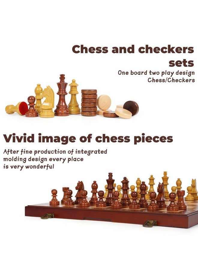 Agirlgle 15 inch Chess Set for Adults & Kids,Folding Chess & Checkers Set Travel Portable Wooden Chess Board Staunton Acrylic Chess Pieces /24 Wooden Checkers/ 2 Extra Queens / 2 in 1 Board Game - Image 2