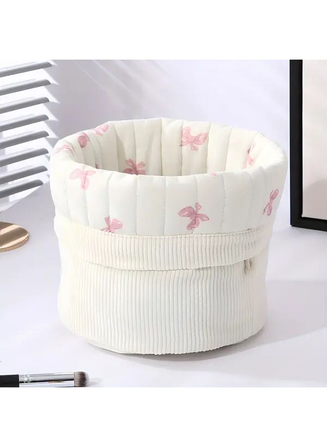Cute Bear Mixed Color Large Capacity Round Storage Bag With Floral Pattern - Image 4