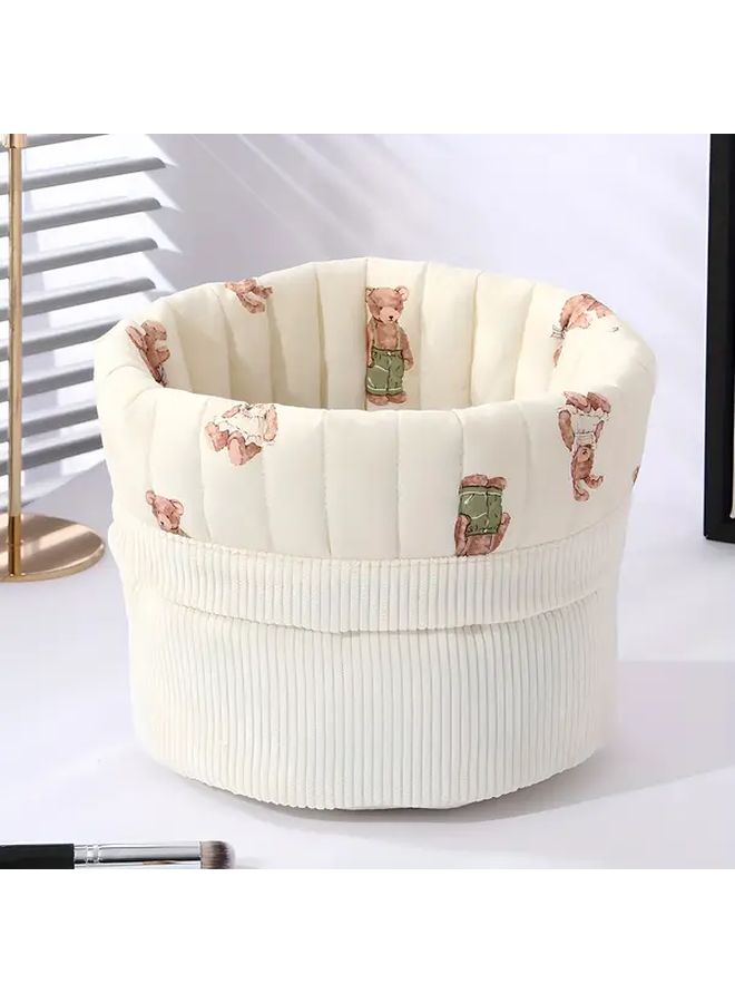 Cute Bear Mixed Color Large Capacity Round Storage Bag With Floral Pattern - Image 3