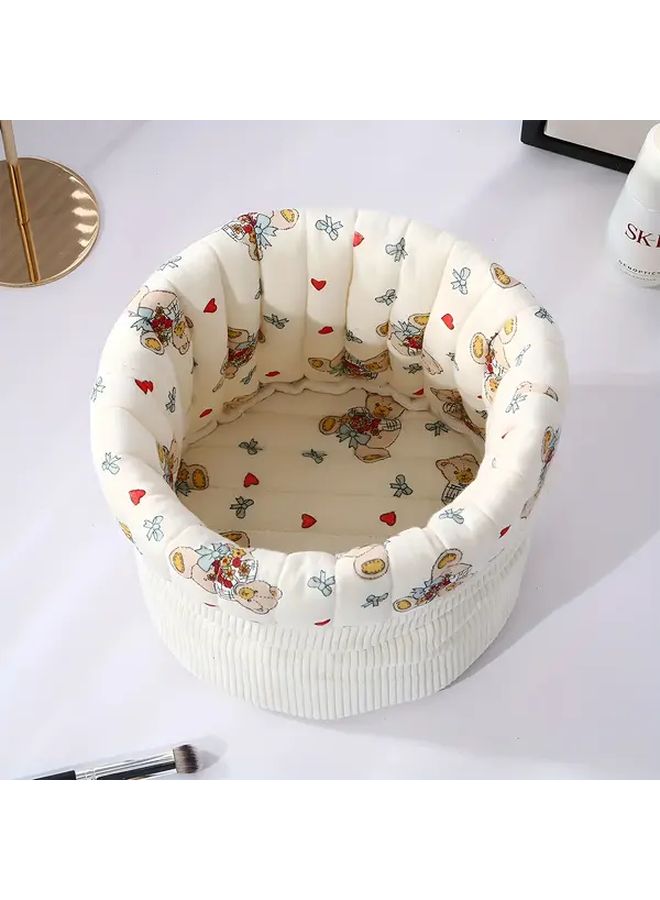 Cute Bear Mixed Color Large Capacity Round Storage Bag With Floral Pattern - Image 2