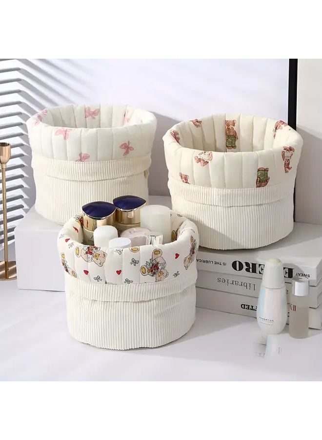 Cute Bear Mixed Color Large Capacity Round Storage Bag With Floral Pattern - Image 1