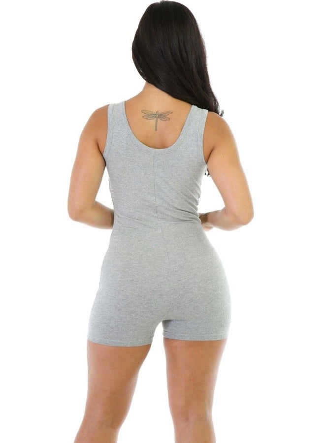 Boolavard Short Romper Jumpsuit Leotard Sleeveless Top Women Stretch BlouseLady Bodysuit (Grey, L) - Image 2