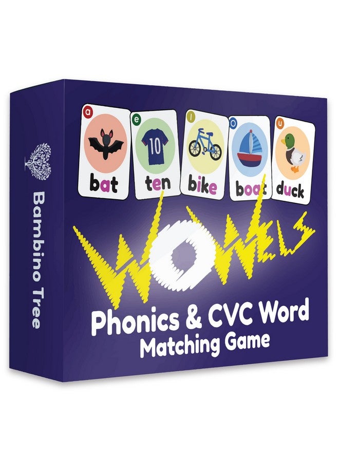 THE BAMBINO TREE THE BAMBINO TREE WOWELs Phonics and Vowel Sounds Card Game - Learn to Read Kindergarten 1st 2nd Grade Learning - Short Vowel CVC Words and Long Vowel Matching Game 2-8 Players  - Image 1