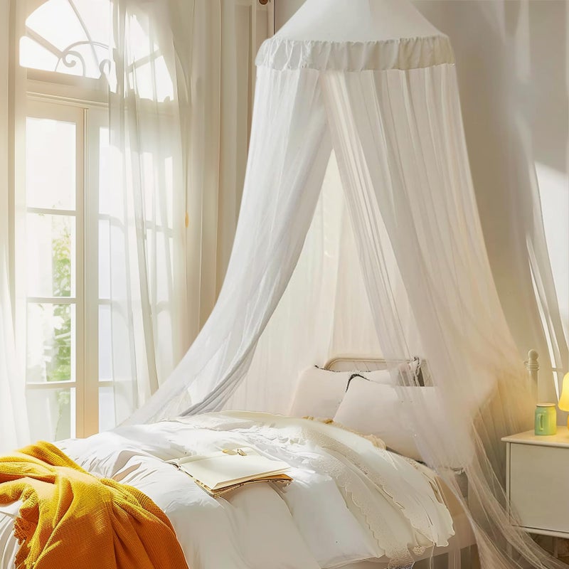Bed Canopy with Star Lights Double Layer Canopy for Bed Princess Play Tent for Girls Room Breathable Canopy Bed Curtain for Children Reading Nook Machine Washable Canopy 256x106 White