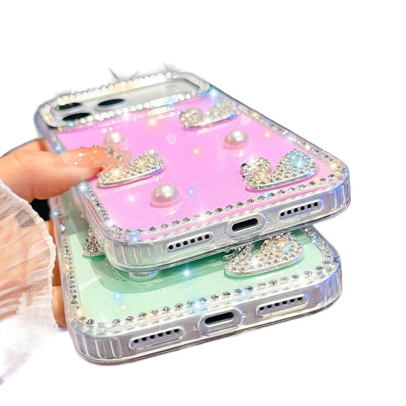 MS غطاء واقي بAcrylic لـ iPhone 16 / 16 Plus / 16 Pro / 16 Pro Max مع حماية من السقوط وبريق الماس مع مقاوم للصدمات مع تقنية IMD مع نقشة البجعة اللؤلؤية باللون Star من الأكريليك - Image 4