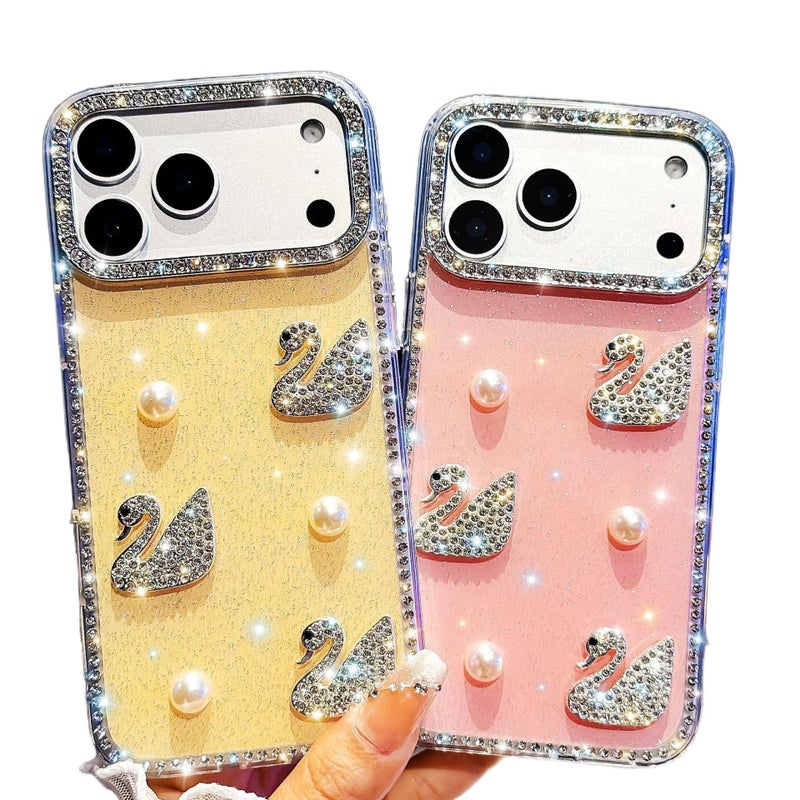 MS غطاء واقي بAcrylic لـ iPhone 16 / 16 Plus / 16 Pro / 16 Pro Max مع حماية من السقوط وبريق الماس مع مقاوم للصدمات مع تقنية IMD مع نقشة البجعة اللؤلؤية باللون Star من الأكريليك - Image 2