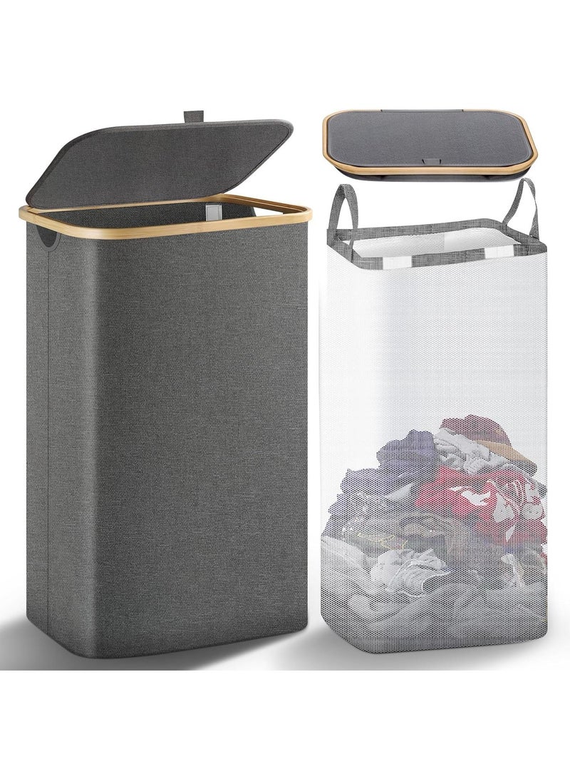 Y&D 100L Household Foldable Bamboo Storage Inner Net Outer Frame Laundry Basket - Image 1