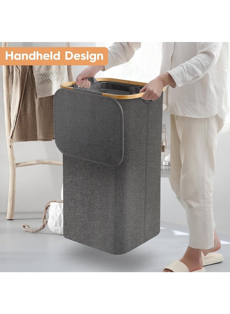 Y&D 100L Household Foldable Bamboo Storage Inner Net Outer Frame Laundry Basket - Image 4