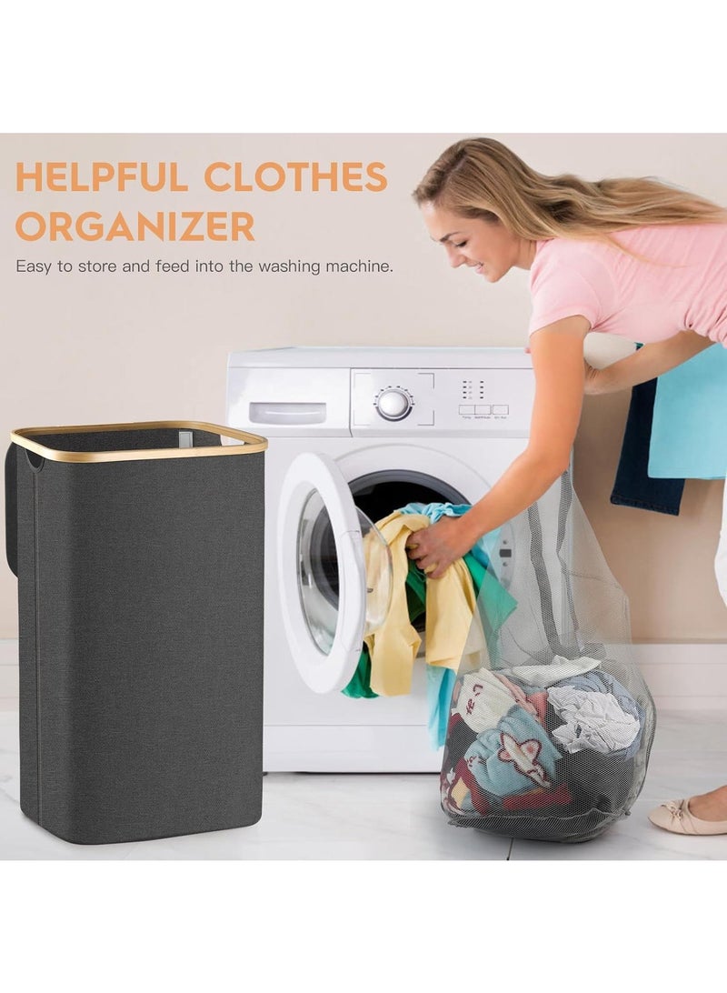 Y&D 100L Household Foldable Bamboo Storage Inner Net Outer Frame Laundry Basket - Image 3