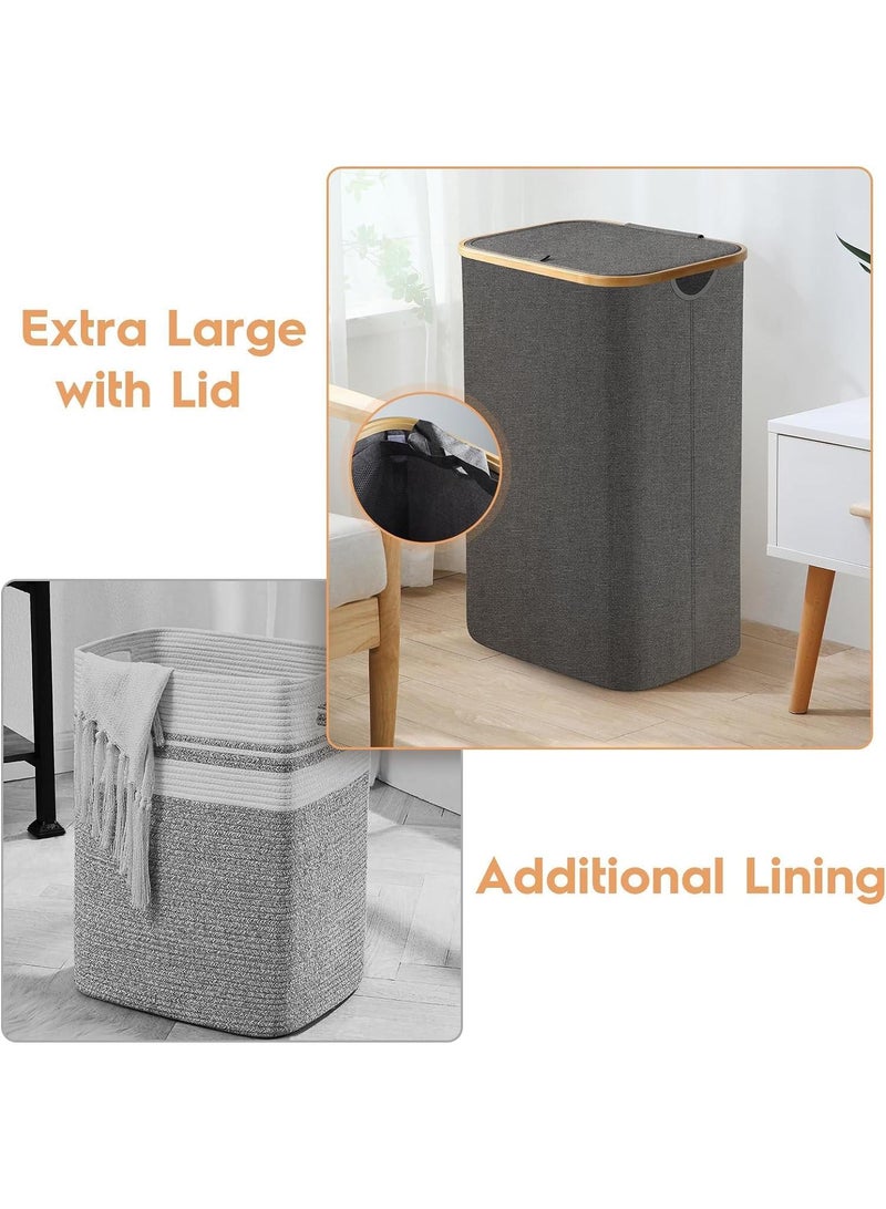 Y&D 100L Household Foldable Bamboo Storage Inner Net Outer Frame Laundry Basket - Image 2