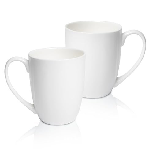 COSTMANCE Plain White Fine Bone China Blank Coffee Mugs Set of 2, 11 Oz Tea Cups with Large Handle, Lightweight Ceramic Coffee Mugs, Aesthetic Coffee Cups - Image 1