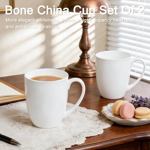 COSTMANCE Plain White Fine Bone China Blank Coffee Mugs Set of 2, 11 Oz Tea Cups with Large Handle, Lightweight Ceramic Coffee Mugs, Aesthetic Coffee Cups - Image 5