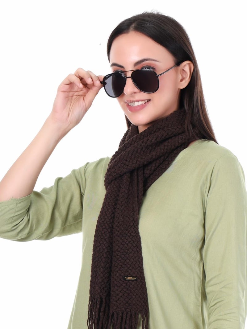 Pick Ur Needs Women's Chunky Knit Scarf | Soft, Warm & Breathable Winter Muffler | Unisex Solid Tan Textured Knit with Fringes (Dark Brown) - Image 1