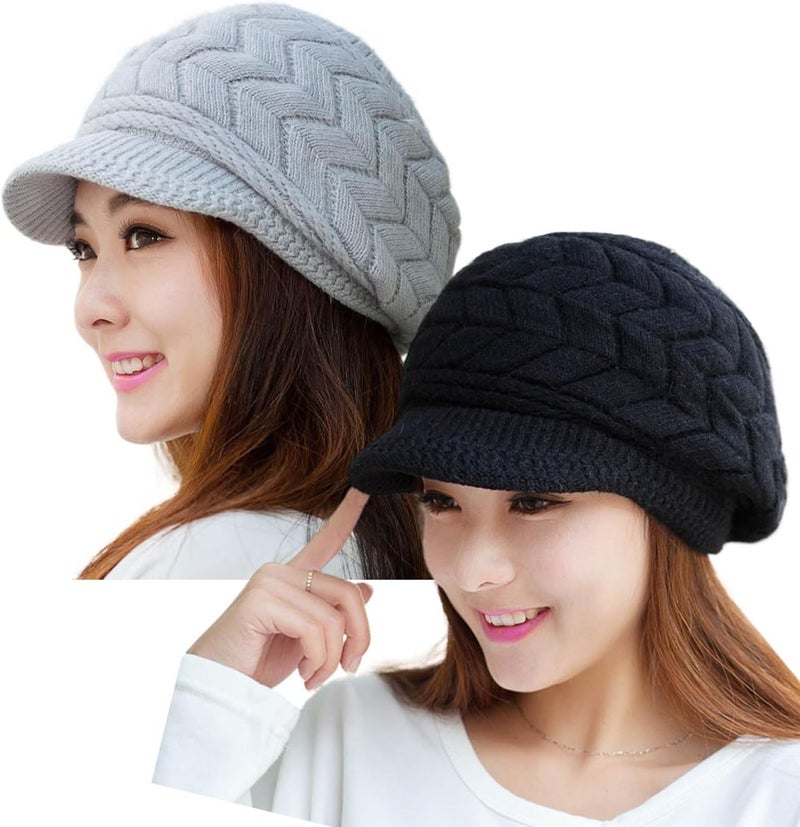 HINDAWI Women Winter Warm Knit Hat Wool Snow Ski Caps with Visor - Image 1