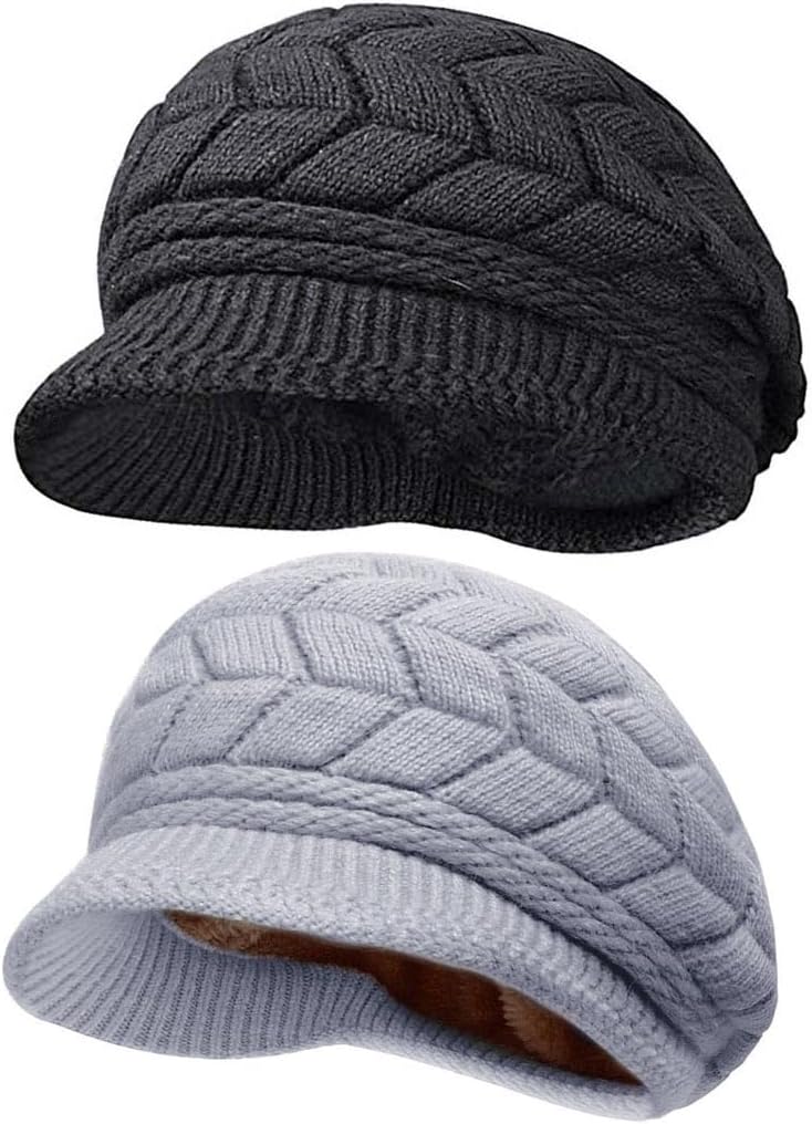 HINDAWI Women Winter Warm Knit Hat Wool Snow Ski Caps with Visor - Image 2