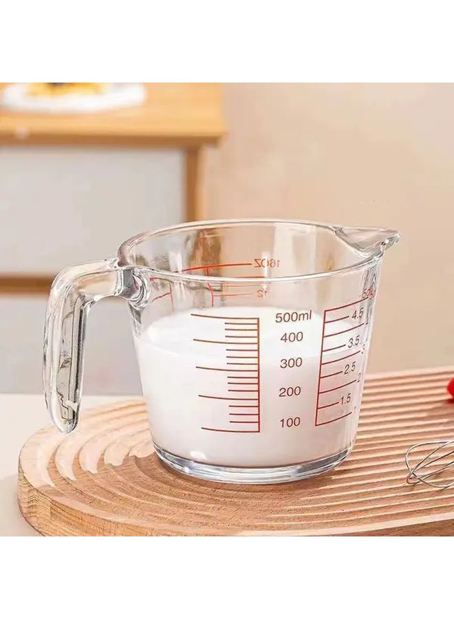 1pc 500ml Large Capacity Tempered Glass Mixing Bowl With Measurement Markings Microwave And Oven Safe Clear Measuring Lines For Baking Cooking Meal Prep Heavy Duty Precise Liquid Dry Ingredients Eggs Flour Ideal For Home And Professional Kitchens Ergonomic Handle Durable Kitchenware - Image 1