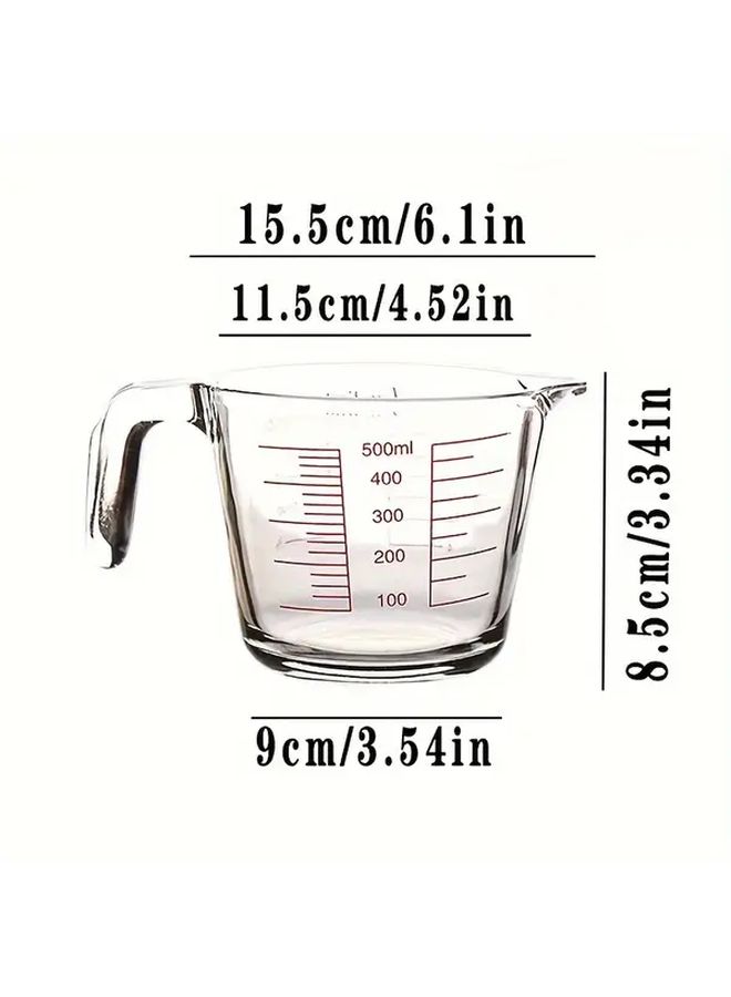 1pc 500ml Large Capacity Tempered Glass Mixing Bowl With Measurement Markings Microwave And Oven Safe Clear Measuring Lines For Baking Cooking Meal Prep Heavy Duty Precise Liquid Dry Ingredients Eggs Flour Ideal For Home And Professional Kitchens Ergonomic Handle Durable Kitchenware - Image 2