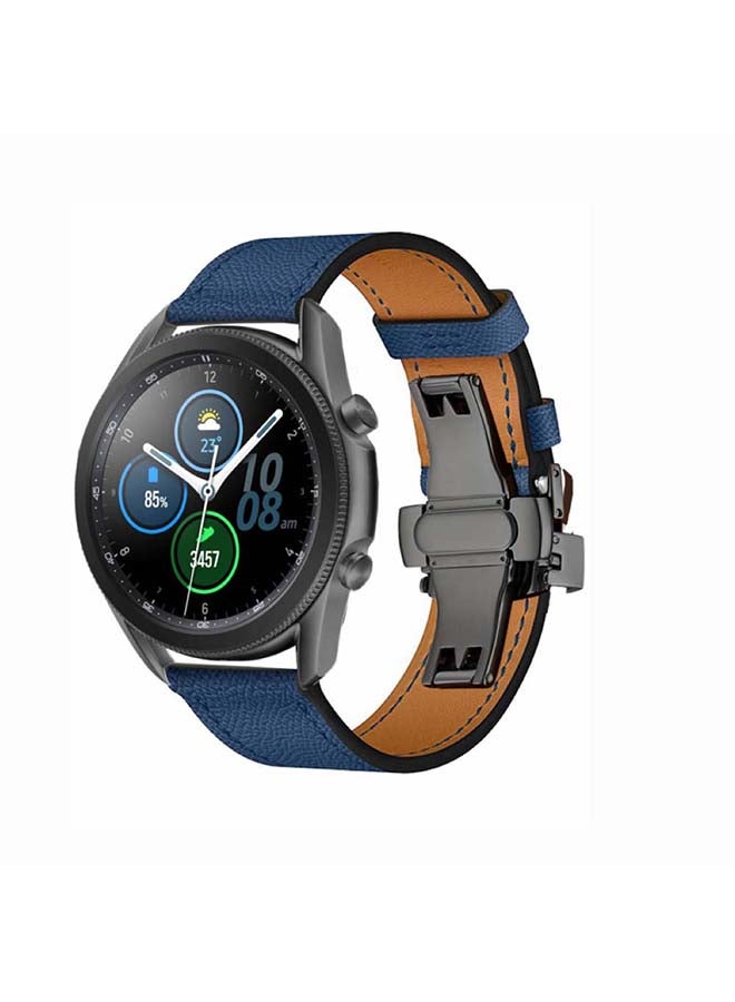 Perfii Genuine Leather Replacement Band for Samsung Galaxy Watch3 45mm Blue - Image 2