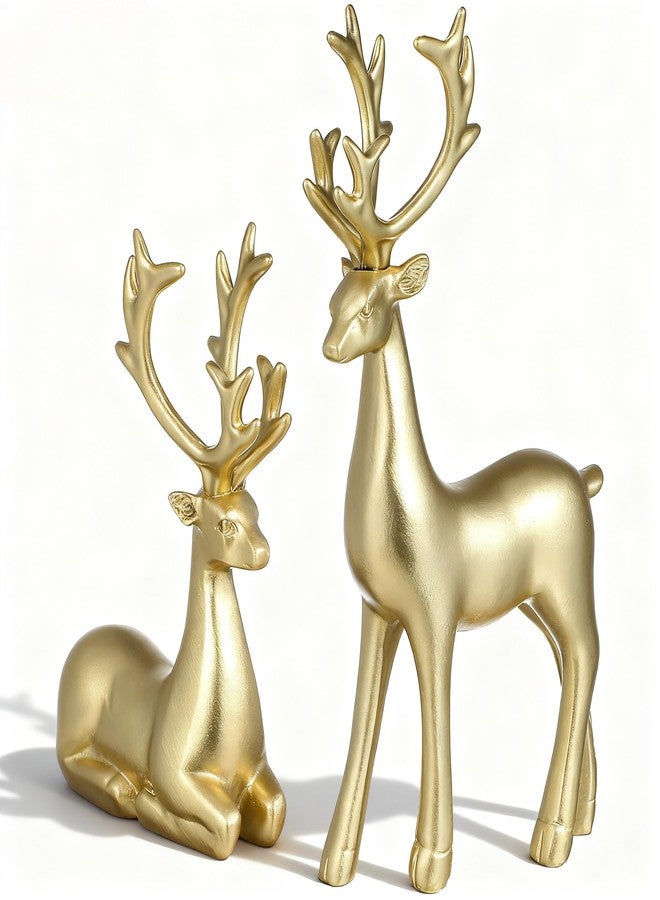 BESPORTBLE 2pcs Reindeer Christmas Decor - Elegant Resin Tabletop Deer Figurines for Holiday Home Rustic Table Decor, Xmas Party Centerpiece & Festive Mantel Displays (Gold) - Image 1