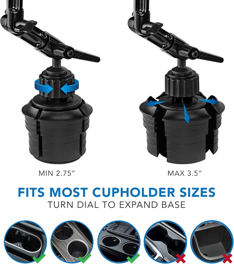 Mount-It! Premium Cup Holder Tablet Mount Fits Vehicle Cupholders 2.75"–3.5" in Diameter, Adjustable Tray for 7"–11" Tablets, Heavy-Duty Aluminum Arm, Full Motion Swivel & Secure Lock Cars Trucks SUVs - Image 3