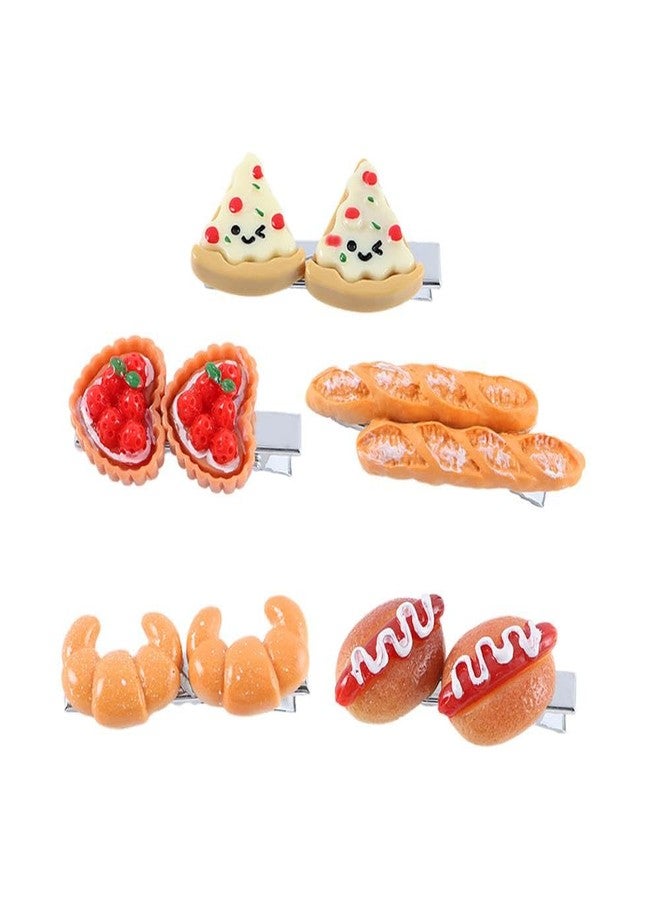 Kopida 5PCS Mini Food Hair Clips Egg Tart Duckbill Clips Pizza BB Hairpins Simulated Food Hot Dog Hairpins Bread Side Clips Hair Accessories - Image 1