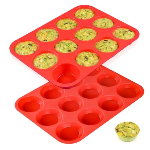 CAKETIME 12 Cups Silicone Muffin Pan  Regular Size Cupcake Pan Muffin Tin for Baking Nonstick Food Grade