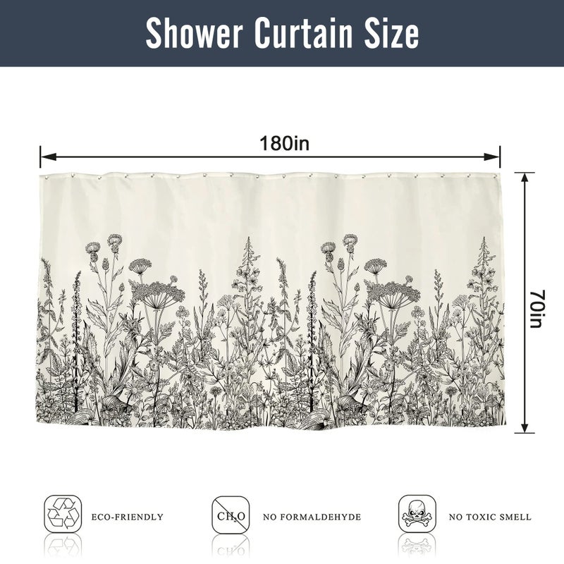 Riyidecor Clawfoot Tub Extra Wide Shower Curtain 180Wx70H Inch Flower Wrap All Around Circular Round Floral Wildflower Botanical Plants Herbs Decor Bathroom Polyester Waterproof Metal Hooks 32 Pack - Image 4