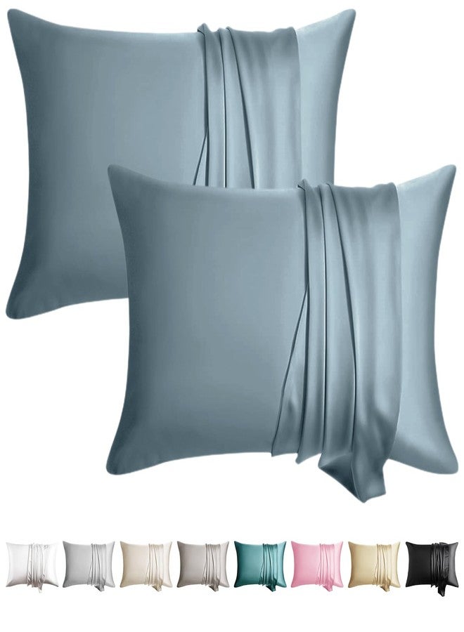 WLOSJ 100% Silk Pillowcase for Hair and Skin Toddler Size 2 Pack Mulberry Silk Pillow Case 13 x 18 Inches Highest 6A Silk Kids/Travel Pillow Cover Soft Breathable Cooling with Hidden Zipper, Grey Blue - Image 1