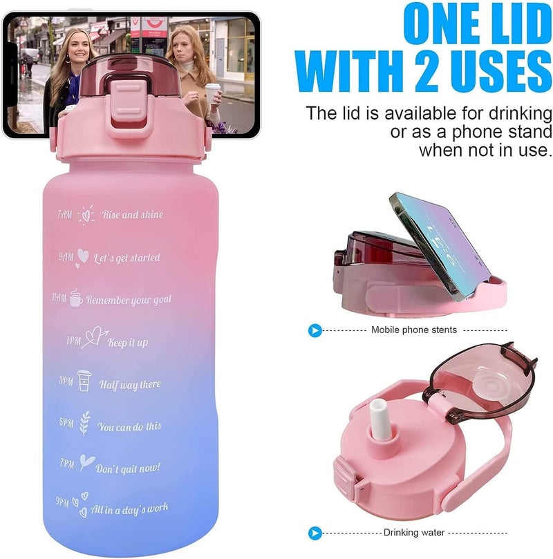 Inditradition 3 Pieces Combo Motivational Water Bottle Set For Day-To-Day Routine | With Time Marker, Funny Stickers, Straw & Handle (2L+900Ml+280Ml) (Pink With Multi Shades) - Plastic - Image 3