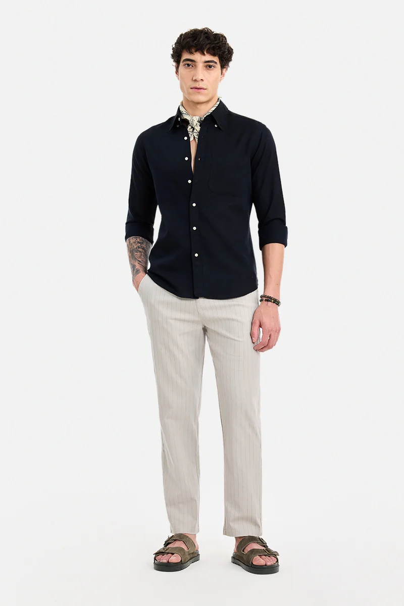 سنيتش Cream Striped Relaxed Formal Trousers