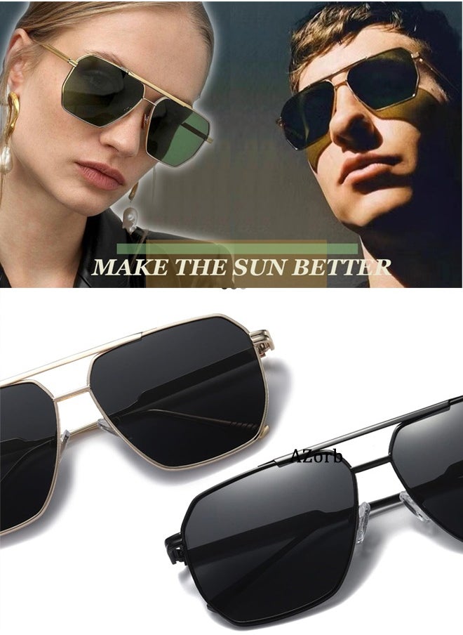 AZorb Polarized Aviator Sunglasses Men Women Metal Frame Square Men's Sunglasses Sun Glassess Accessories Gifts UV Protection Shades for Fishing Holiday Driving Black  - Image 5