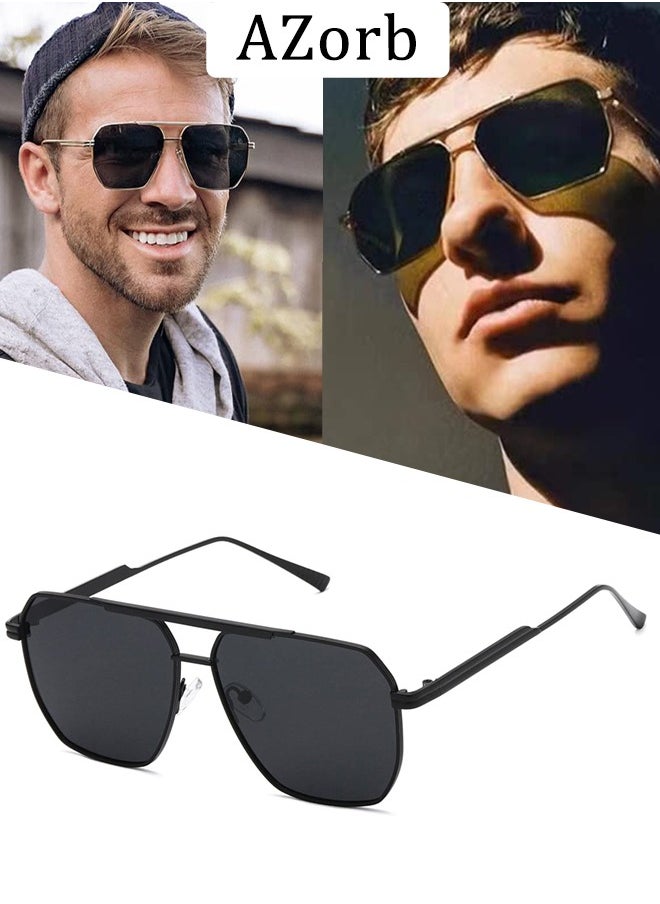 AZorb Polarized Aviator Sunglasses Men Women Metal Frame Square Men's Sunglasses Sun Glassess Accessories Gifts UV Protection Shades for Fishing Holiday Driving Black  - Image 1