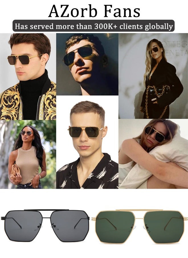 AZorb Polarized Aviator Sunglasses Men Women Metal Frame Square Men's Sunglasses Sun Glassess Accessories Gifts UV Protection Shades for Fishing Holiday Driving Black  - Image 4