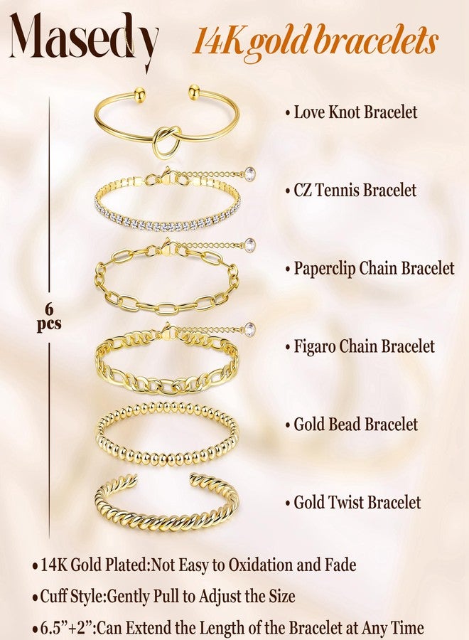 Masedy 14K Gold Plated Bangle Cuff Bracelets for Women Open Beaded Tennis Paperclip Cuban Stack Link Chain Bracelets Jewelry Non Tarinish Trendy B - Image 2