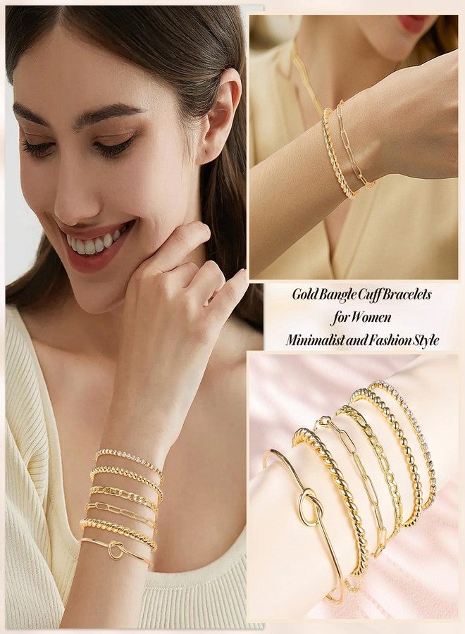 Masedy 14K Gold Plated Bangle Cuff Bracelets for Women Open Beaded Tennis Paperclip Cuban Stack Link Chain Bracelets Jewelry Non Tarinish Trendy B - Image 5