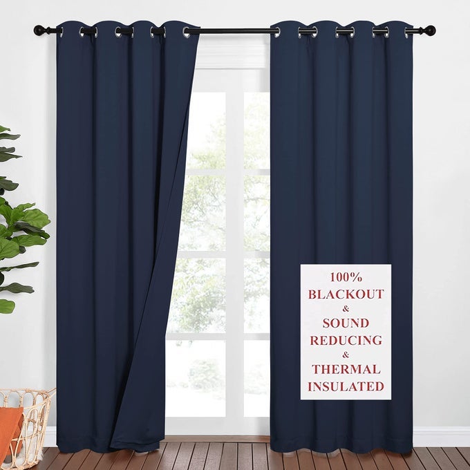 Sound Blocking Blackout Curtains for Patio Door HeavyDuty Space Divider for Living Room Lined Insert Noise Reduction Thermal Insulation Navy W52 x L84