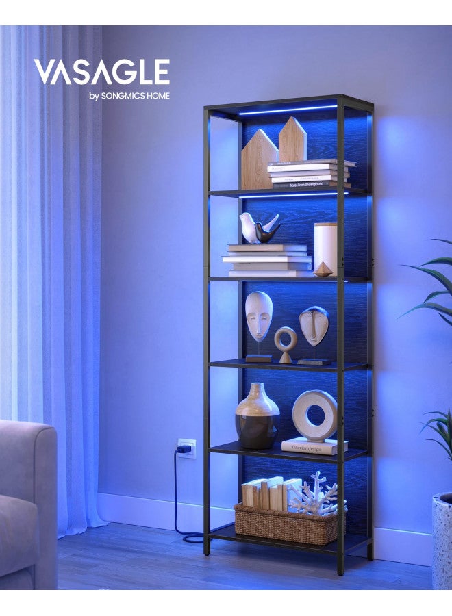 VASAGLE 6-Tier LED Bookshelf, Display Shelf with Dimmable Lights, LED Bookcase with Steel Frame, 11.9 x 23.6 x 70.3 Inches, for Living Room, Bedroom, Office, Black with Wood Grain ULLS120B56 - Image 3
