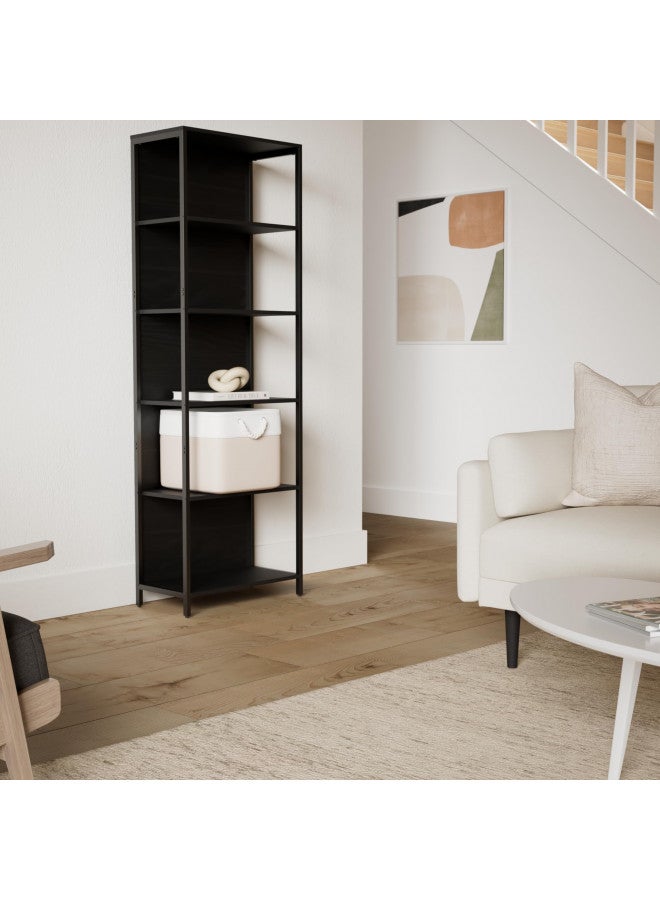 VASAGLE 6-Tier LED Bookshelf, Display Shelf with Dimmable Lights, LED Bookcase with Steel Frame, 11.9 x 23.6 x 70.3 Inches, for Living Room, Bedroom, Office, Black with Wood Grain ULLS120B56 - Image 2